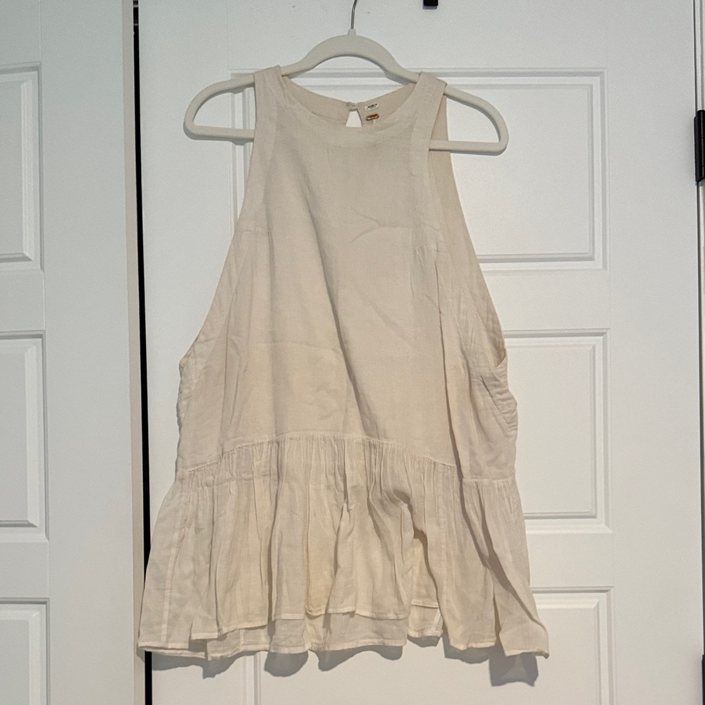 Free People Cream Ruffle Hem Tank Top